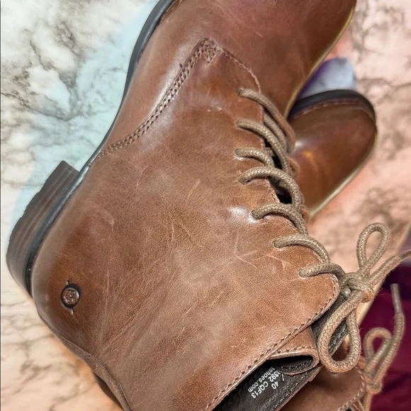 Born Dark Brown Leather Lace Up Moto Boots NWOT SZ 8.5 - Picture 6 of 14